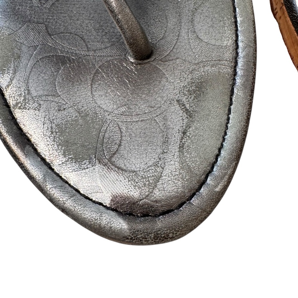 Coach Lannie Metallic Leather Cork Wedge Sandals 7.5 - Picture 3 of 13